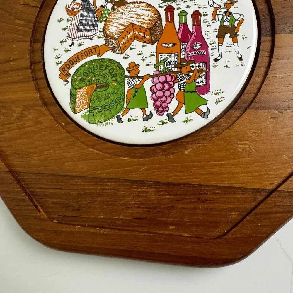 Vtg Octagonal  Cheese Server Tray 12